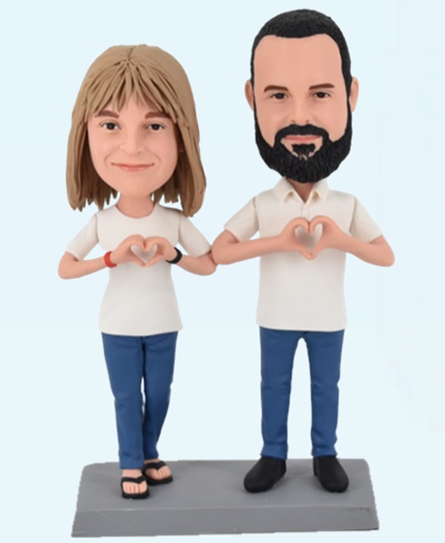 Custom Personalized Anniversary Bobblehead With Heart Hands