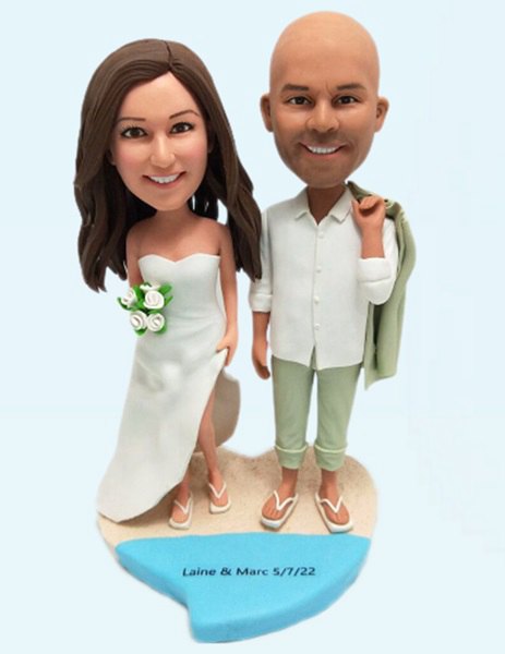 Custom Bobblehead Beach Wedding Couple