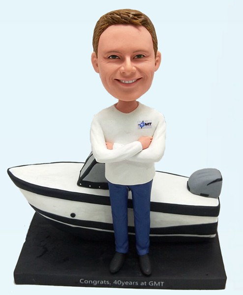 Custom Personalized Casual Male Bobblehead With Boat